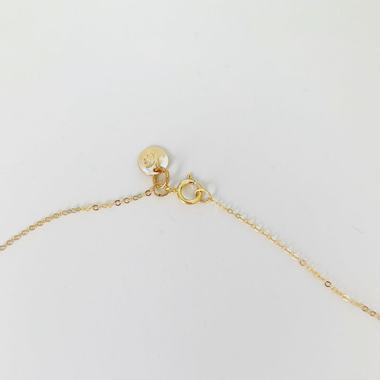 the raindrop necklace in 14k gold filled has a spring ring clasp