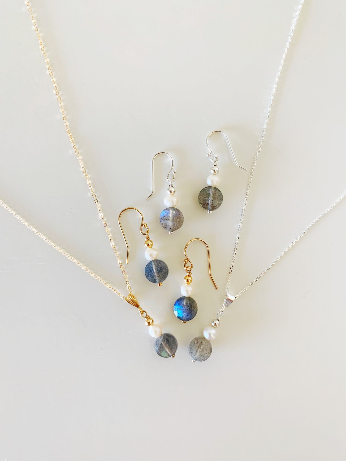 Arctic Necklace - Sterling silver, labradorite, freshwater pearl