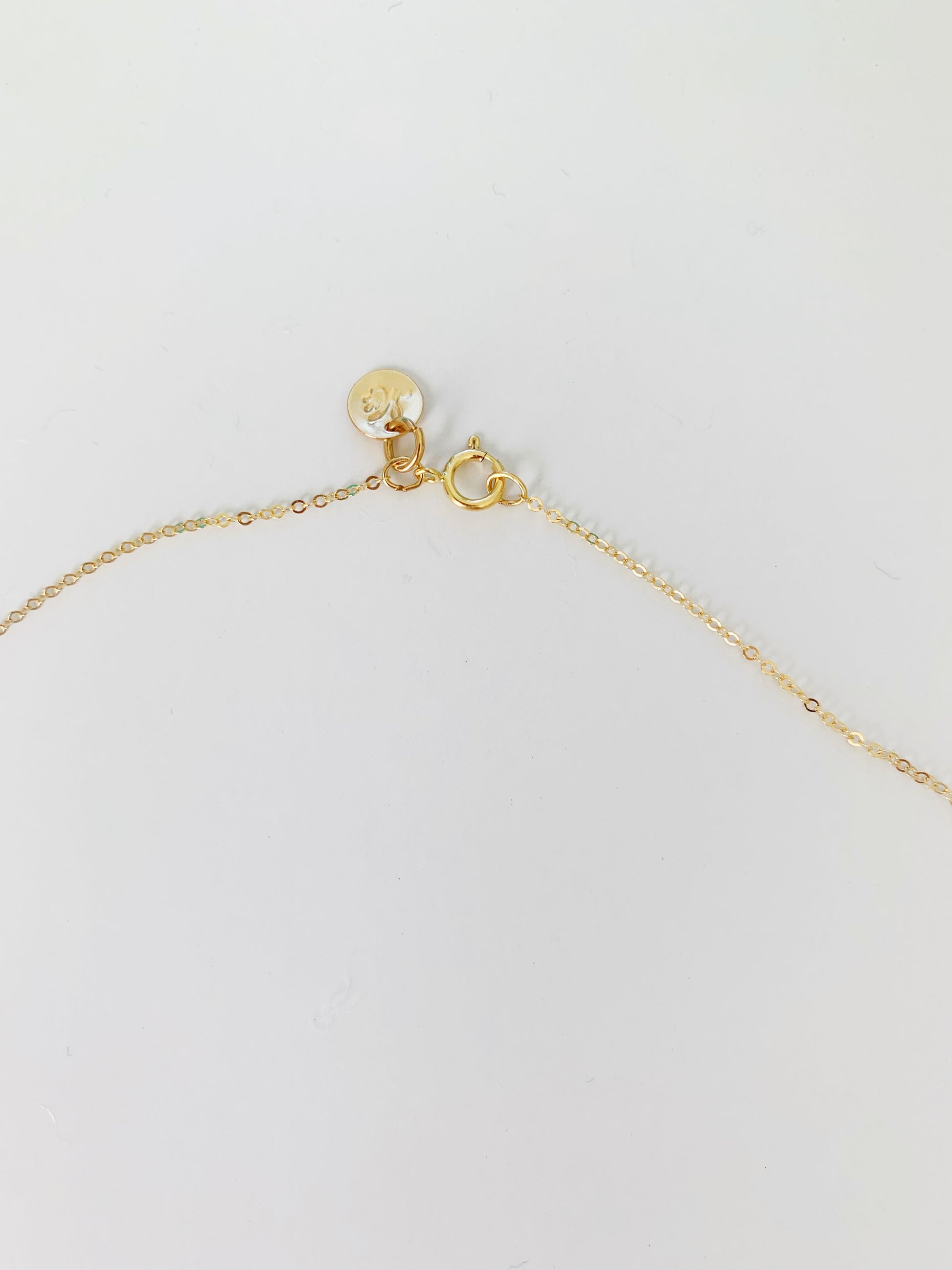 the raindrop necklace in 14k gold filled has a spring ring clasp
